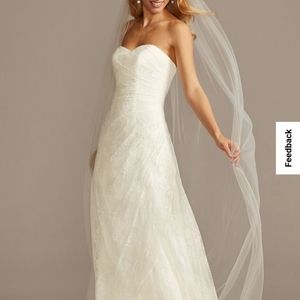 Wedding Dress Size 12 Ivory Davids Bridal Lace Sweetheart A-Line w Ruched Bodice